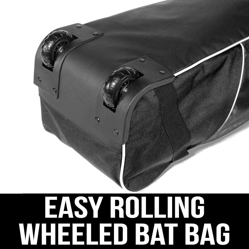 Athletico Rolling Baseball Bag - Wheeled Bat Bag for Baseball, TBall, Softball (Black variant)
