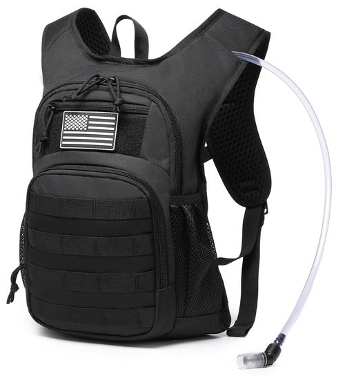wotony Hydration Backpack with Water Bladder for Hiking Tactical Hydration Pack for Men Women Molle Water Backpack for Hiking (Black, 2L-Bladder)