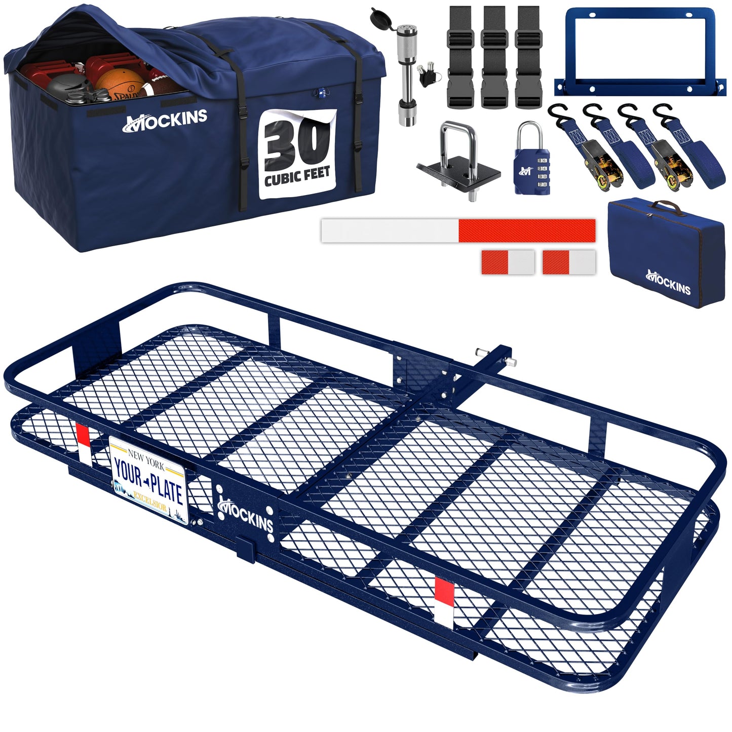 Mockins 60"x30"x6" Navy Trailer Hitch Cargo Carrier w/ 500 Lbs Capacity