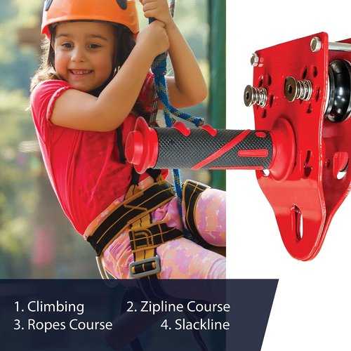 Fusion Climb Z-Max Heavy Duty Trolley with Stainless Steel Trolly Double Pulley with Handle, 23kN for Backyard Zipline,Climbing,Playground Equipment CE Rated