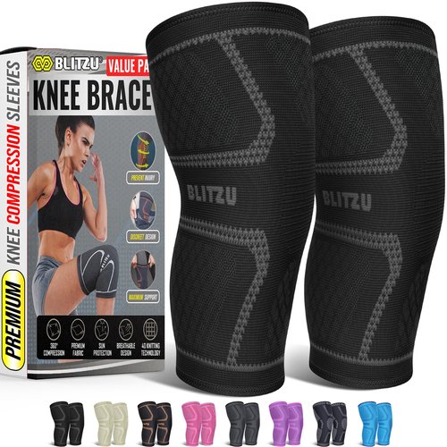 Knee Brace for Women & Men, 2 Pack Compression Knee Brace, Knee Support Sleeve for Pain Relief, Running, Workout, Sports, Knee Braces for ACL, Meniscus Tear, Arthritis and Injury Recovery Black L