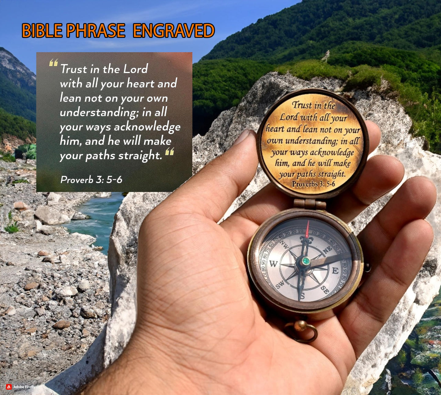Trust in The Lord-Proverbs 3: 5-6 Quote Engraved Compass with Wooden Box, Greeting Card Included-Viking compass-Gift Compass-Christian, 2025 Graduation Day Gifts-Baptism Gifts for Women Mens Boy Girls