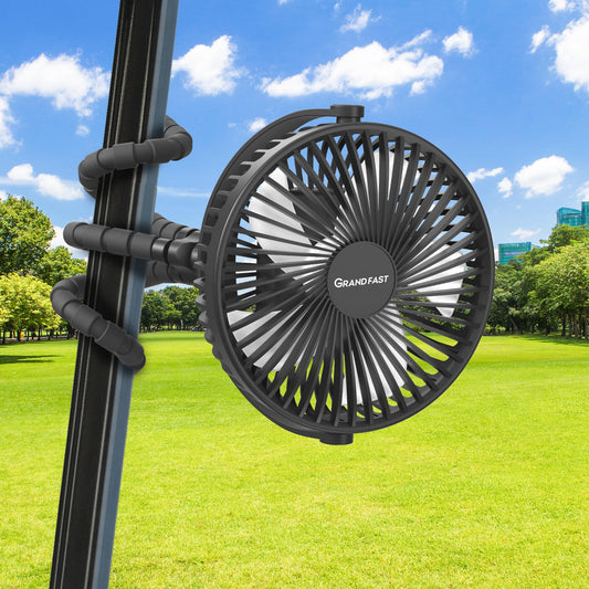 10000mAh Rechargeable Golf Cart Fan, 50H Run, Compatible with EZGO Club Car Yamaha, 7 inch Clip On Fan with Sturdy Tripod, 360° Pivot, 3 Speed & Timer, Cooling for Golf Cart Golf Palyer Essential