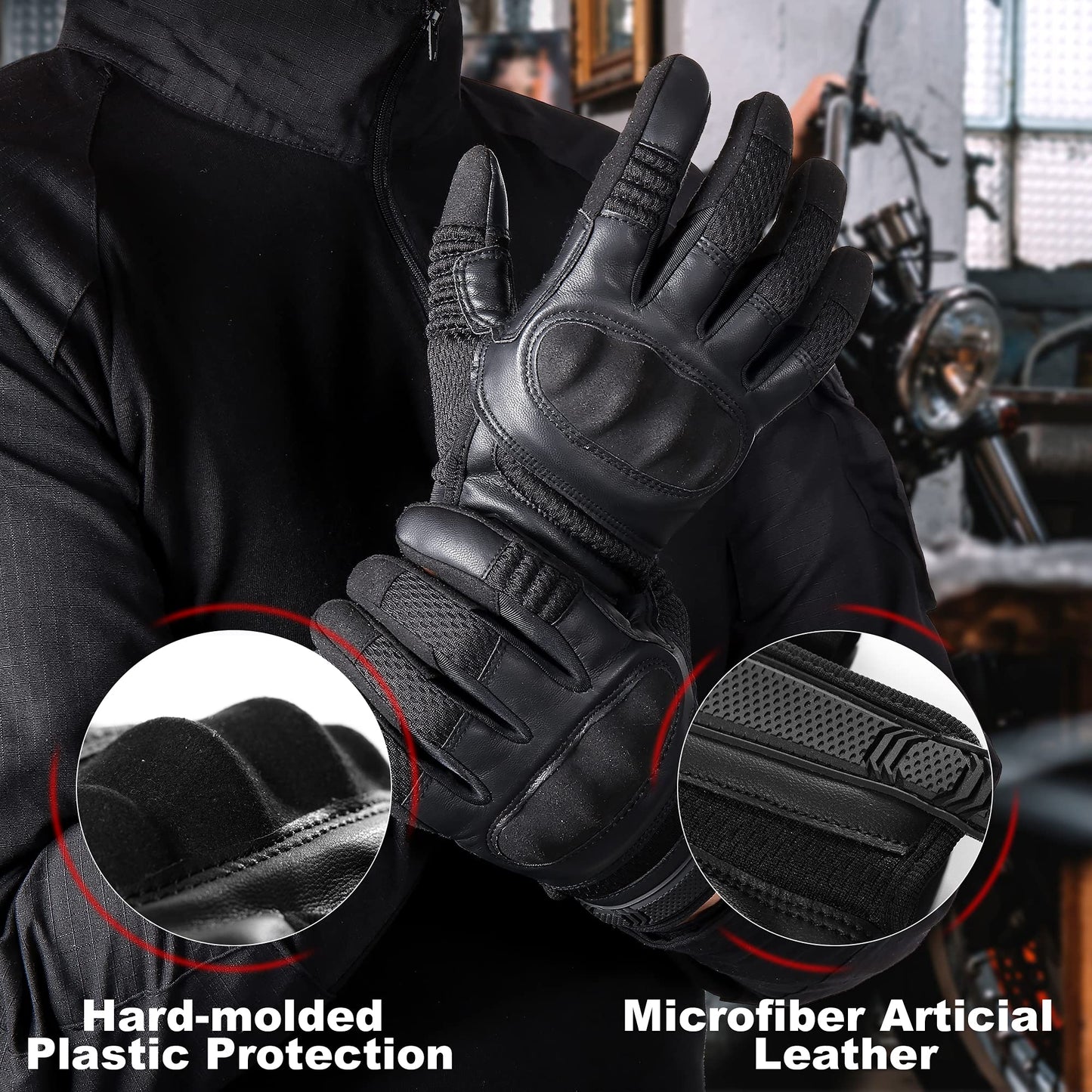AXBXCX Touchscreen Full Finger Gloves for Men, Padded Gloves Black X-Large