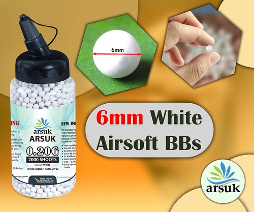 Arsuk 6mm Airsoft BBS 0.20g – White - 2000 Count - Seamless 6mm Plastic Pellets for Precision Target Practice & Tactical Shooting BBS for BB Guns, Airsoft Pistols & Rifles
