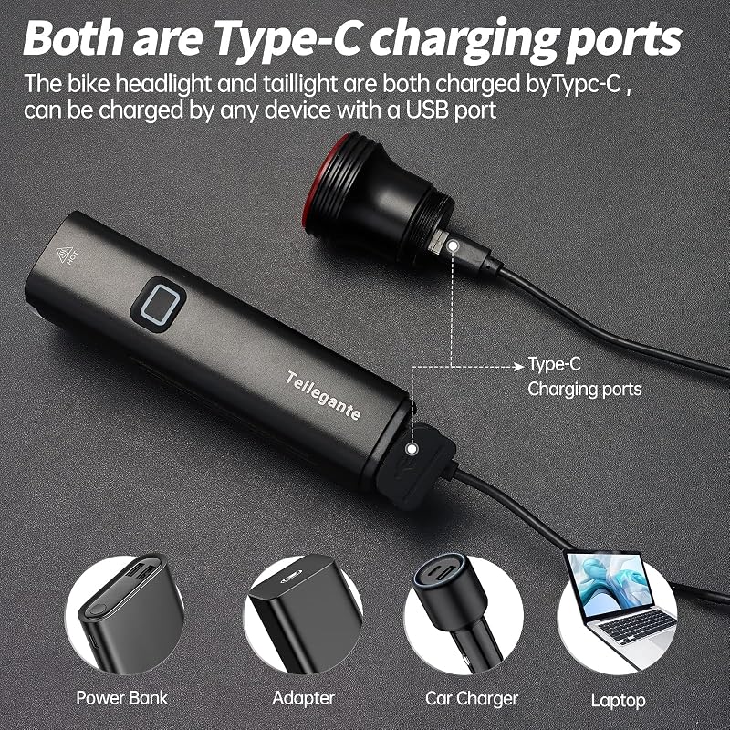 Bike Lights Set 2400 Lumens USB-C Rechargeable Front & Tail Light IPX6 Aluminum