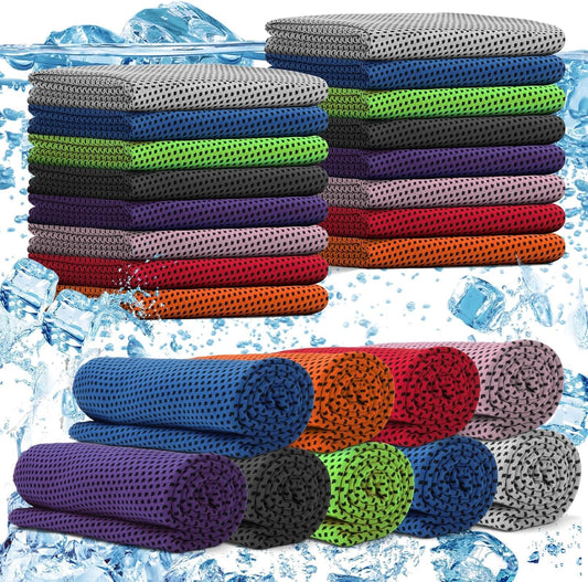 24 Pack Cooling Towels Bulk for Neck and Face 40"x12" Ice Cooling Sweat Rags Microfiber Soft Breathable Soft Chilly Towel for Yoga Golf Sport Running