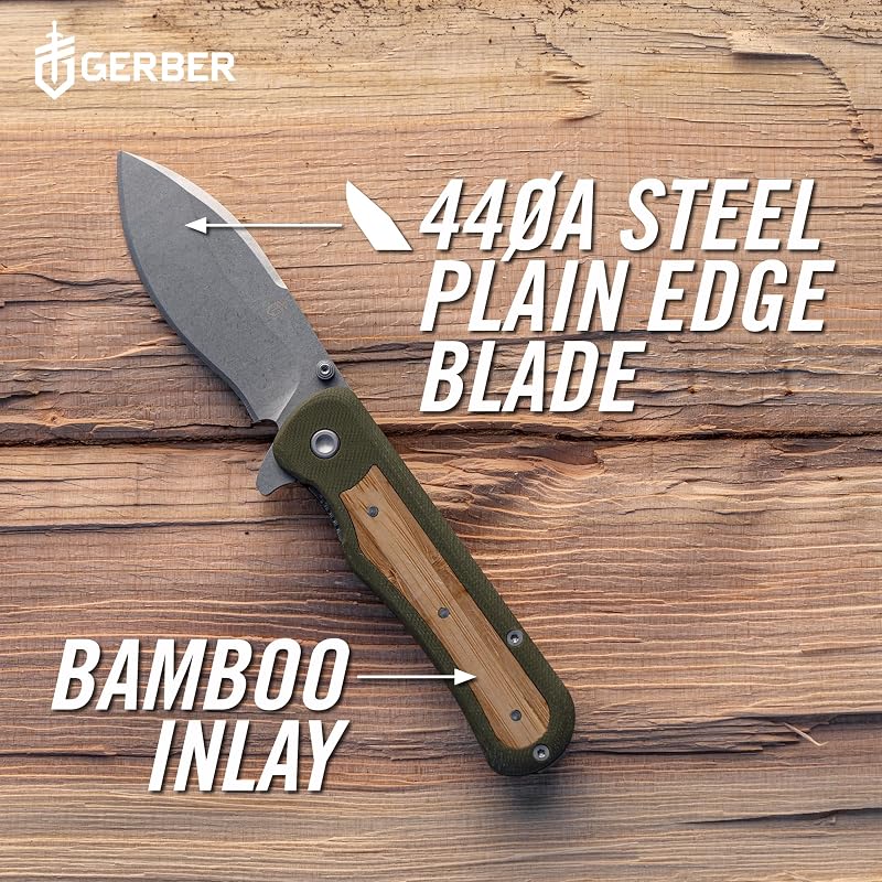 Gerber Confidant EDC Pocket Knife with 3.2" Drop Point Blade, Bamboo/G10 Inlay