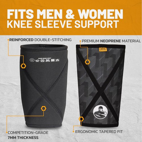 Bells of Steel Powerlifting Knee Sleeves for Men and Women, 7mm, Neoprene Knee Sleeve, 1 Pair, Classic Large, New Size Chart