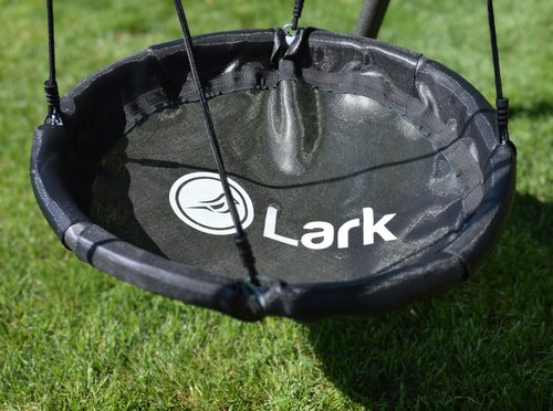 Lark Water Slide Swing Set with 6 Ft Water Tarp, Disc Swing, 2 Sling Swings, 3-Seat Merry Go Round with Adjustable Heavy Duty Ropes, 16-Gauge Weather Resistant Steel Frame (Benton)