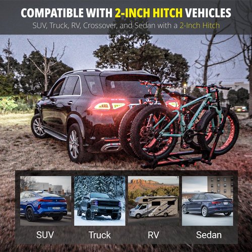 TrailV2 Plus Hitch 2 Ebike Rack with Ramp, Tilt, Fold, Anti-Theft Hitch & Wheel Locks, Heavy Duty 170 lbs Capacity, Fits 2" Receiver, Max 5" Fat Tires, Electric Bike Rack for for Car, SUV, Truck, RV