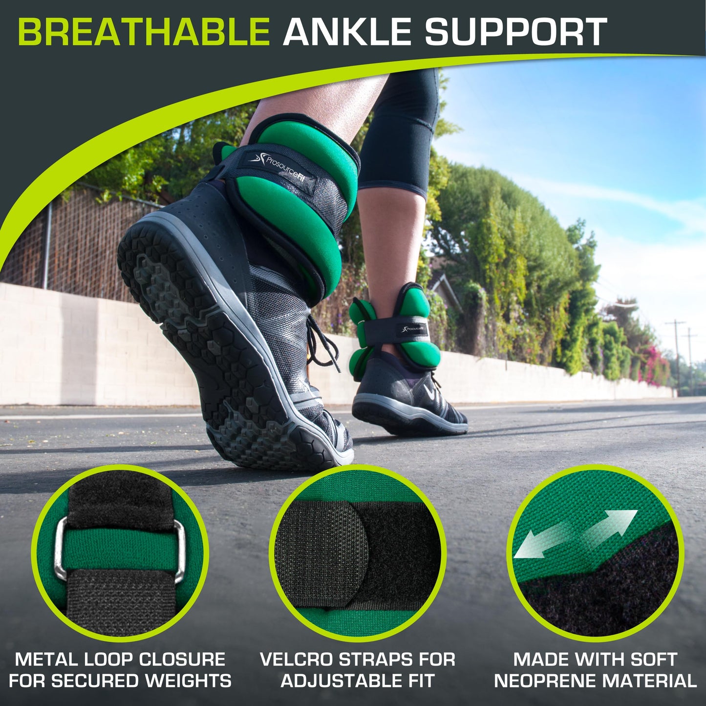 ProsourceFit Ankle, Wrist, Arm, and Leg Weights for Men and Women, Set of 1lb each, Green