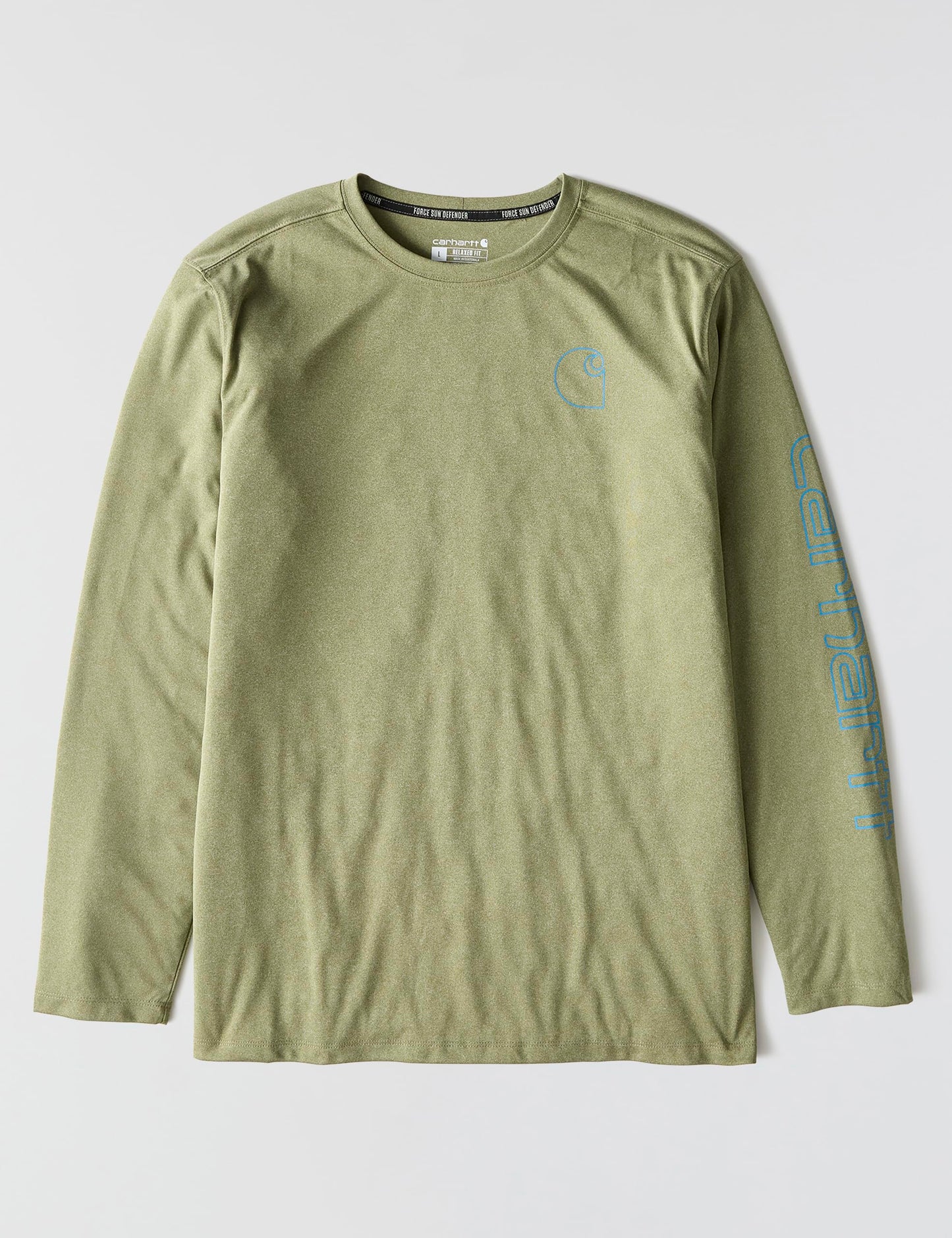 Carhartt Men's Force Sun Defender Lightweight Long-Sleeve Logo Graphic T-Shirt, Dark Bronzed Green Heather, X-Large