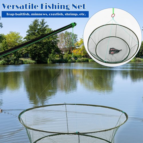 Aodaer 6 Pieces Foldable Drop Net 31.5 Inches Fishing Net Trap with Fish Keeping Net Bait Bag Rope Gloves Hand Casting Cage Crab Net Fishing Mesh Trap for Minnows, Crab, Lobsters, Fishes