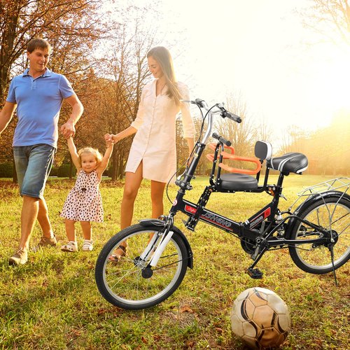 XIEEIX Front Mounted Child Bike Seats, Foldable Kids Bike Seat with Guardrail Seat Back, Adjustable Seat and Pedal Child Bike Seat, Safety Child Seat Suitable for Folding Bicycles and City Bikes, Etc