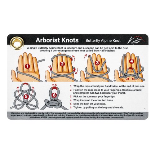 Kutir Arborist Knots Card Set - 10 Essential Knots for Camping, Climbing, & More - Waterproof Pocket Guide with a Carabiner