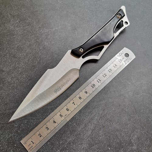 DOOM BLADE Full Tang 8.27" Tactical Fixed Blade Knife with Sheath - Made of Stainless Steel - Bushcraft and Camping Knife Survival - Perfect EDC Hunting Knife (Silvery)