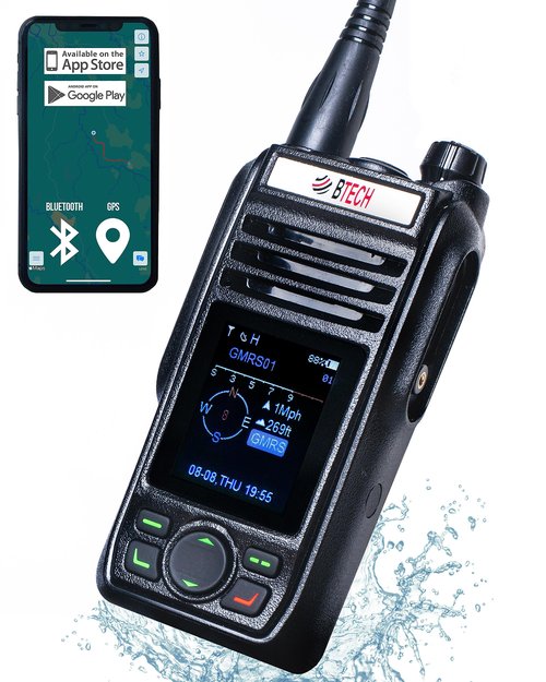 BTECH GMRS-PRO 5W Long-Range GMRS Radio – IP67 Waterproof, Bluetooth VOX, GPS, Texting, NOAA, Compass, Dual-Band Scanner, Off-Grid Location Sharing, Two-Way Walkie Talkie