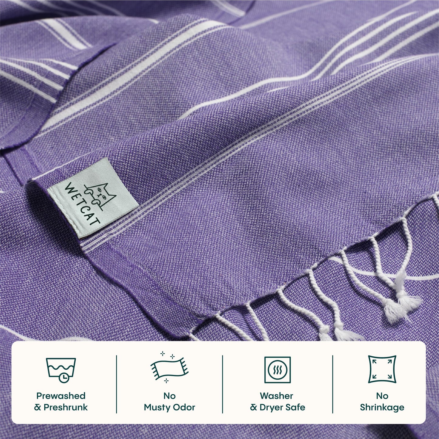 WETCAT Turkish Beach Towel Oversized (38"x71") 100% Turkish Cotton, Made in Turkey - Sand Free, Extra Large, Ultra Soft, Quick Drying, Compact & Lightweight for Travel - Dark Purple