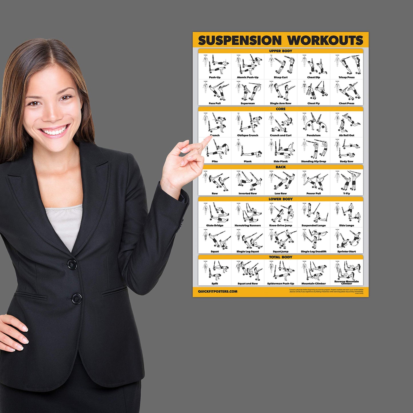 18 Pack - Exercise Poster Set: Dumbbell, Suspension, Kettlebell, Resistance Bands, Stretching, Bodyweight, Barbell, Battle Rope, Yoga, Exercise Ball, Muscular and More (LAMINATED, 18" x 24")