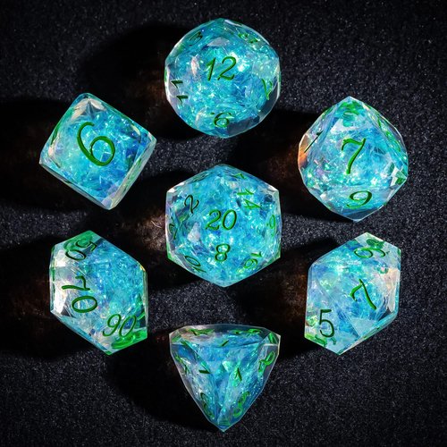 CRITALLIC 7PCS DND Dice Set,Transparent Sharp Edge Dice Set D&D RPG Polyhedral Die,for Dungeons and Dragons TTRPG Games Roleplaying Games,with Gift Box(Green)