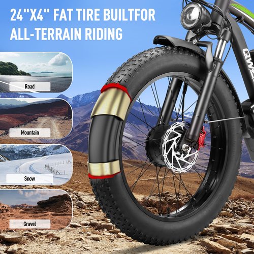 Qweepei Peak 5000W Dual Motor Ebike,52V 32AH Battery Electric Bike for Adults Fast 47MPH 100 Miles Long Range E Bike with Rear Bag 24Inch Fat Tire Commuter Electric Bicycle for Men Women UL Certified