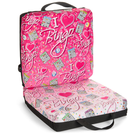I Love Bingo Pink/Black Double Cushion for Relief During Bingo