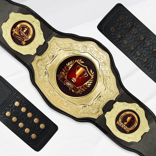 HANDSY Die Cast Heavy Championship Belt Adult – Real Leather Trophy Belt for Sports, Awards, Gifts, Events, Wrestling, and Prizes