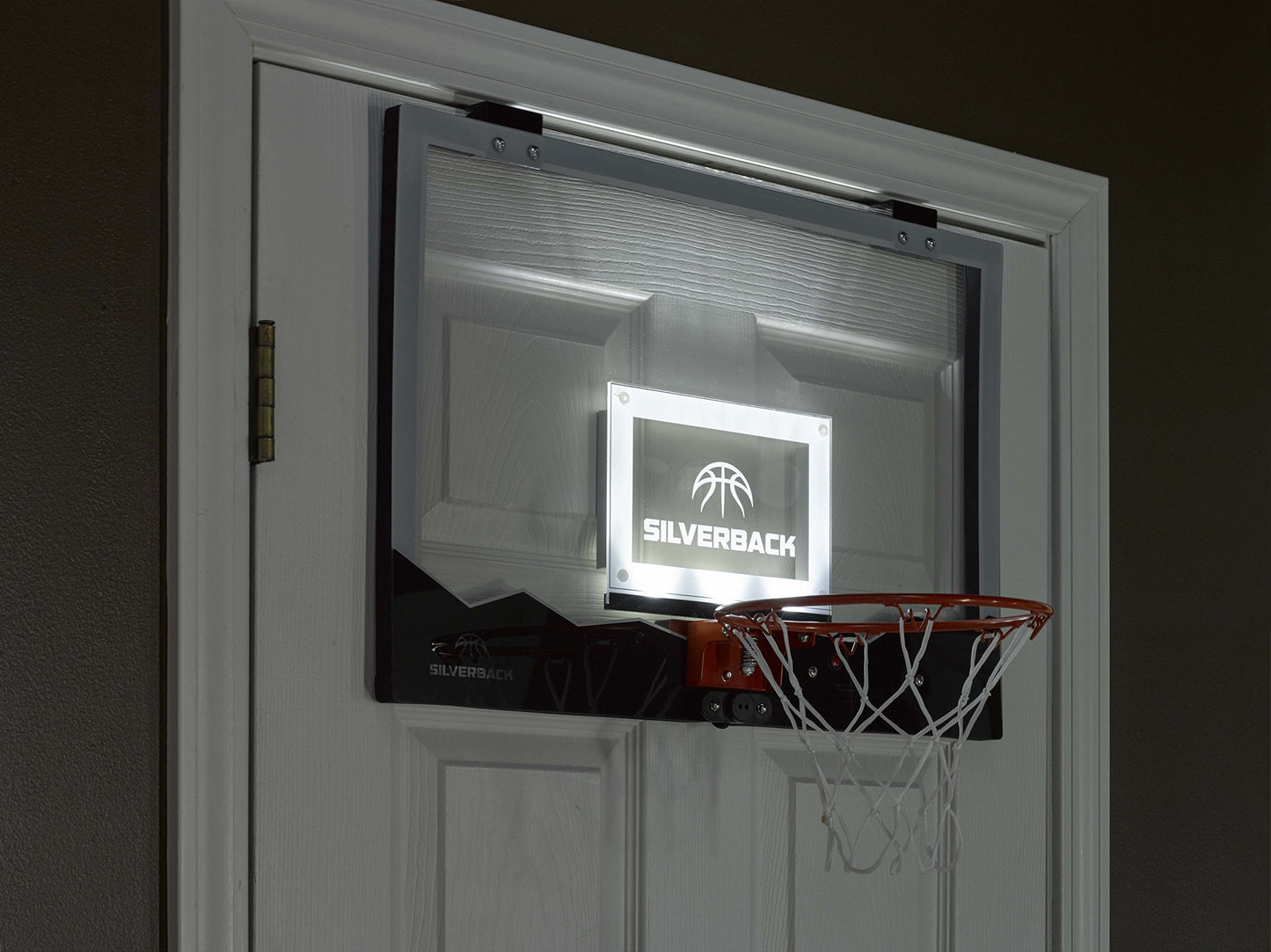 Silverback 23" LED Light-Up Over the Door Mini Basketball Hoop Includes Mini Basketball and Air Pump , Black