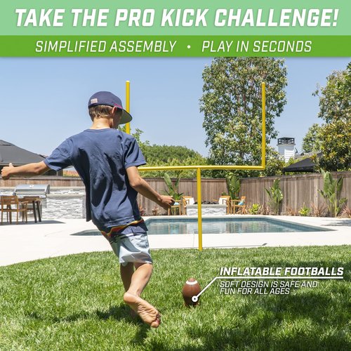 GoSports 8 ft PRO Kick Challenge Football Game Field Goal Post Set with 2 Footballs and Kicking Tee - Life Sized Backyard Field Goal for Kids & Adults