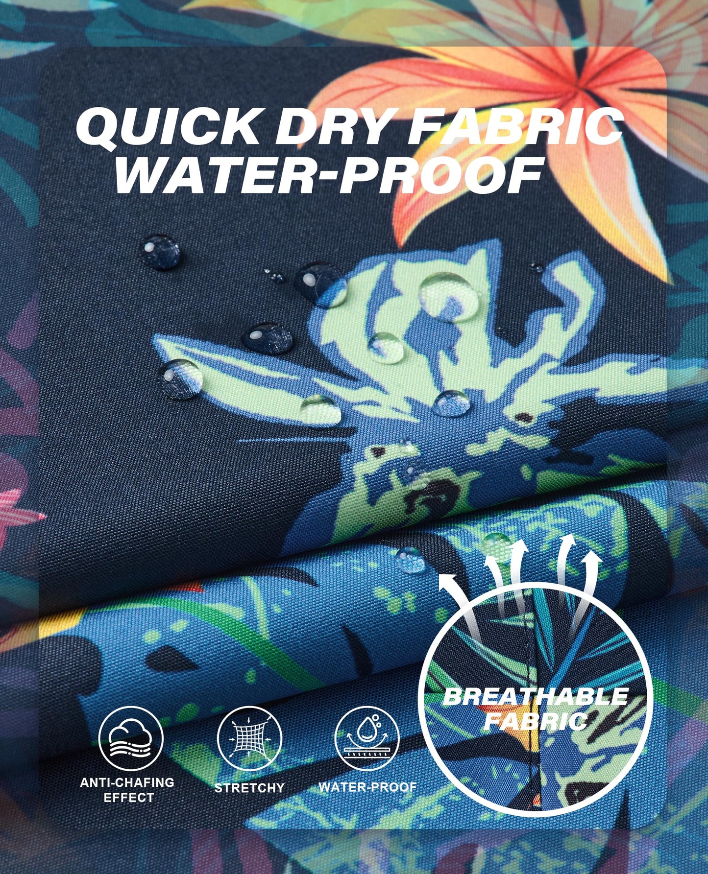 Compression Swim Trunks Men Men's Bathing Suits 7 inch with Compression Liner Zipper Pockets Drawstring Quick Dry Stretch Comfort Lined Funny Beach Pool navy floral and leaf Medium Swim Trunks