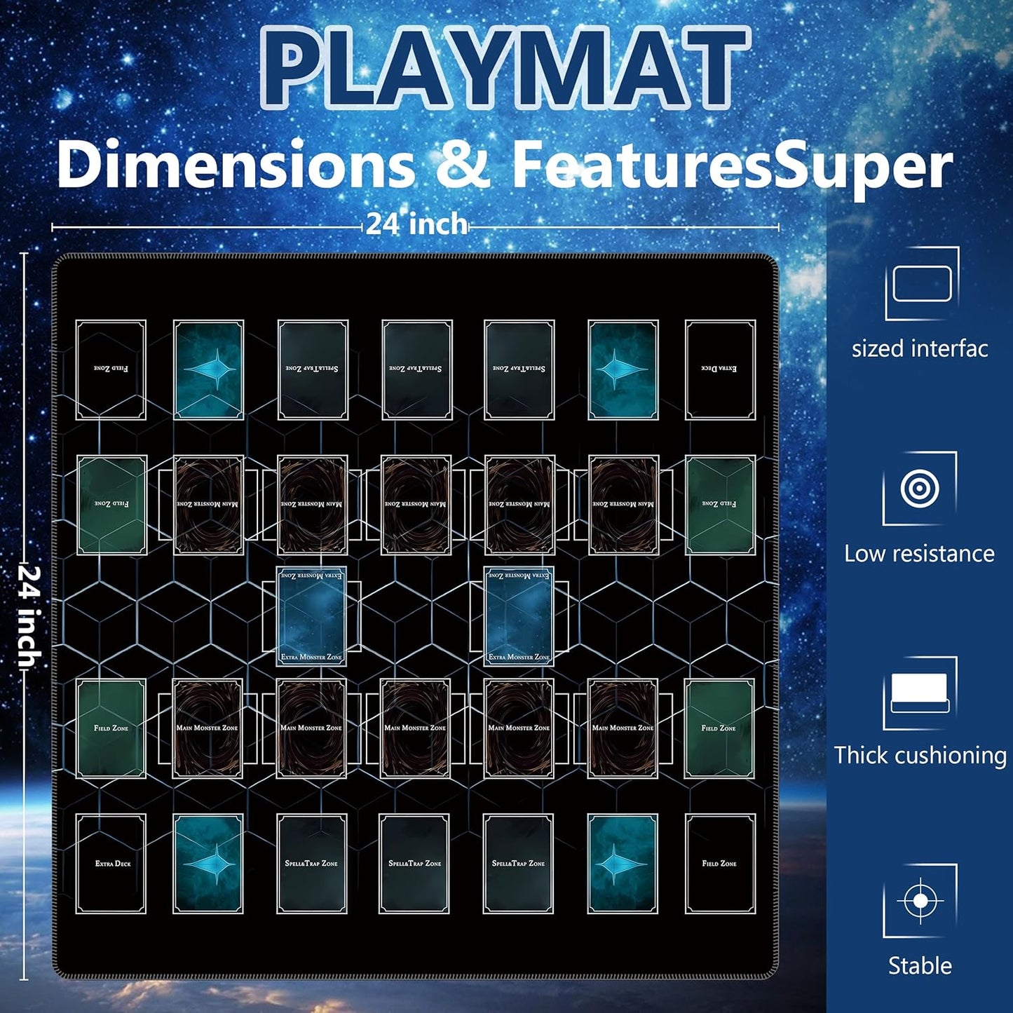 24x24 Rubber Unique dice and Storage Bag for yugioh playmat with Zones, Perfect for yugioh mat and Duel Disk Accessories (Black3)