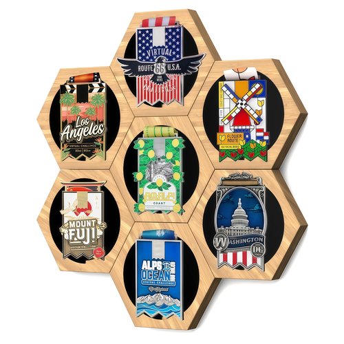 MLCLL Medal Hanger Display - Honeycomb Design, Bamboo Medal Holder, Easy No-Drill Adhesive Mounting, Stylish Wall-Mounted Medal Rack