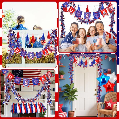 DTOFOOT 4th of July Bike Decorating Kit, Patriotic Bike Streamers Flags Balloons Tinsel, Independence Day Red White Blue Decor for Parade Patriotic Bike Decoration