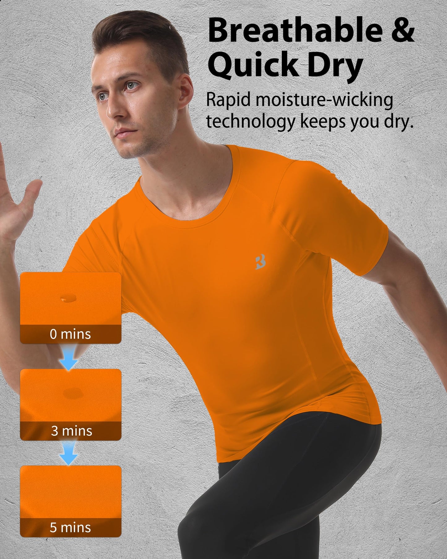 Roadbox Men's Compression Shirt Short Sleeve, Cool Dry Athletic Football Base Layer Tops, Sports Running Workout T Shirts Orange