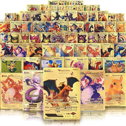 55 PCS Gold Cards Packs Vmax V EX GX Rare Golden Cards TCG Deck Box Gold Foil Card for Fans/Kids/Collectors Gifts (No Duplicates)
