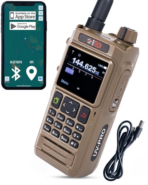 BTECH UV-PRO (TAN) IP67 Dual Band VHF/UHF Two-Way Radio - APRS, Bluetooth, GPS, Text Messaging, Aviation Band Scanner, NOAA Weather Alerts, USB-C Rechargeable Battery