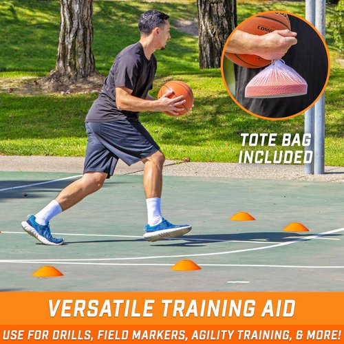 GoSports Premium Sports Cones for Agility Training and Drills - 20 Pack with Tote - Orange