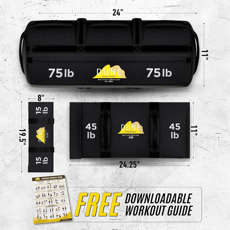 Sandbags for Working Out - Unfilled Fitness Sand Bag with 9 Handles, Dark Gray, Medium (15-75 lbs) - Durable 1200D Oxford