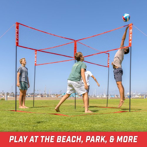 GoSports Slam X 4 Square Volleyball Game Set - Ultimate Backyard & Beach Game for All Skill Levels - 14 x 14 ft