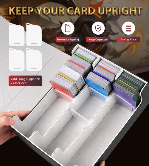 NEWLOOP Trading Card Storage Box - 2400+ Card Deck Case for Magic the Gathering PKM YuGiOh Sports Cards, Leather MTG PTCG Commander Deck with 12 PVC Dividers 4 Supporters, Black and Gray