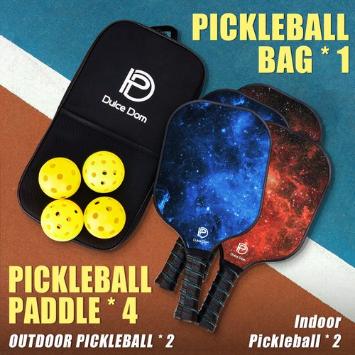 DULCE DOM Pickleball Paddles, USAPA Approved Set with 4 Premium Wood Balls and Bag, Rackets Gifts for Beginners & Pros, Women Men