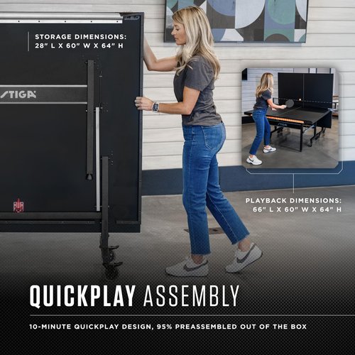 STIGA Carbon 18 Table Tennis Table – 18mm Playfield - QuickPlay Assembly - Integrated Ball Storage - Tournament-Grade Net - Playback Mode