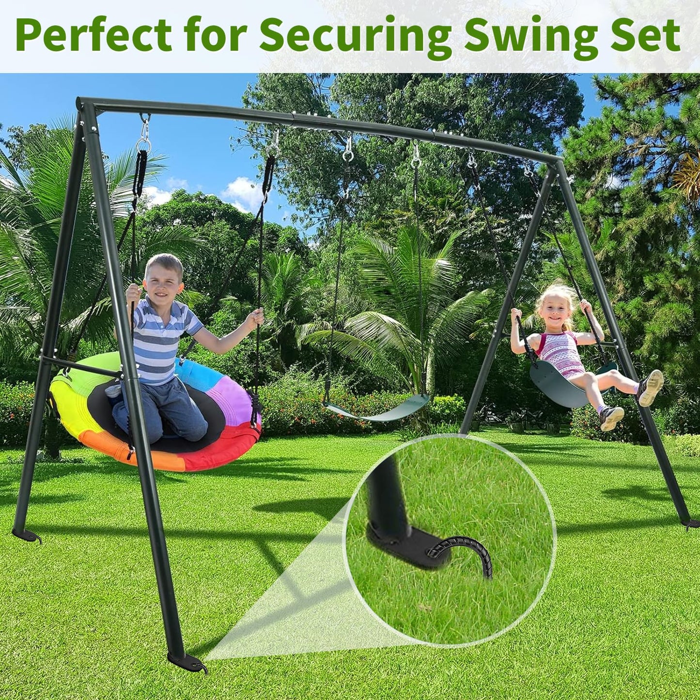 12 Inches Trampoline Wind Stakes, Heavy Duty U Stakes for Ground, 8-Pack Trampoline Tie Down Anchor Kit for Swing Set and Soccer Goal Galvanized Steel Anchors Black
