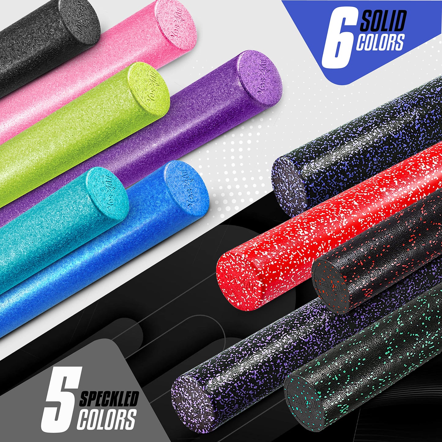 Yes4All High-Density EPP Round Back Roller Foam, Exercise Foam Roller for Yoga, & Pilates, Multiple Sizes and Colours, Blue Speckled - 24 inches