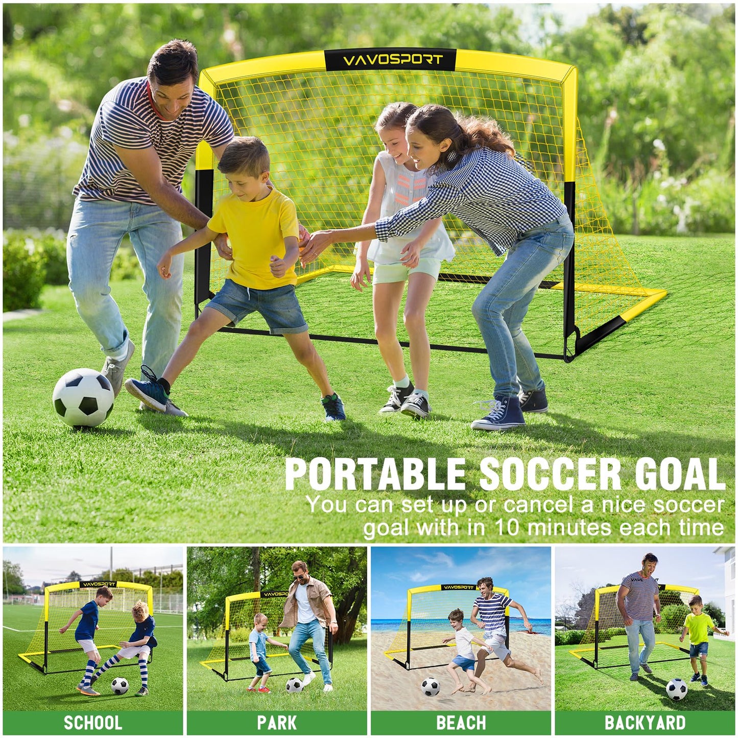 Kids Soccer Goal Set, 2 of 4x3 ft Soccer Goals for Backyard, Portable Pop Up Soccer Nets Training Equipment with Soccer Ball, Cones, Soccer Net for Family Kids Youth Outdoor Sports Games