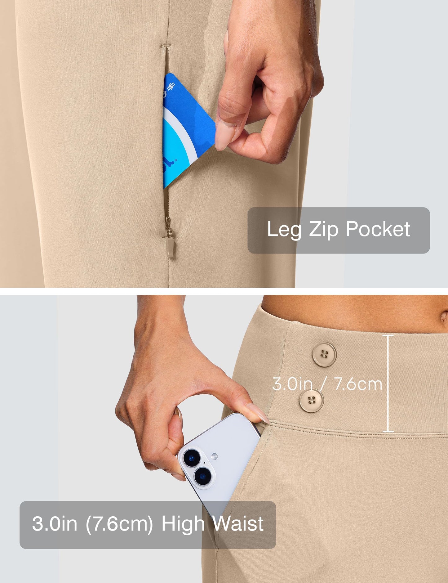 ISEEGZ 18" Dressy Capri Pants for Women High Waist Stretch Womens Golf Capris Pants for Summer with Pockets Work Casual Khaki