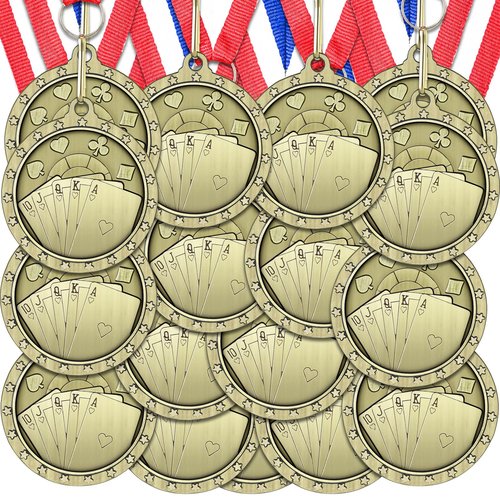 Loetere 12 Pcs Poker Tournament Medals Playing Cards Prizes Poker Trophy Texas Card Medal Awards Personalized Custom Relief with Spades Hearts Diamonds Clubs