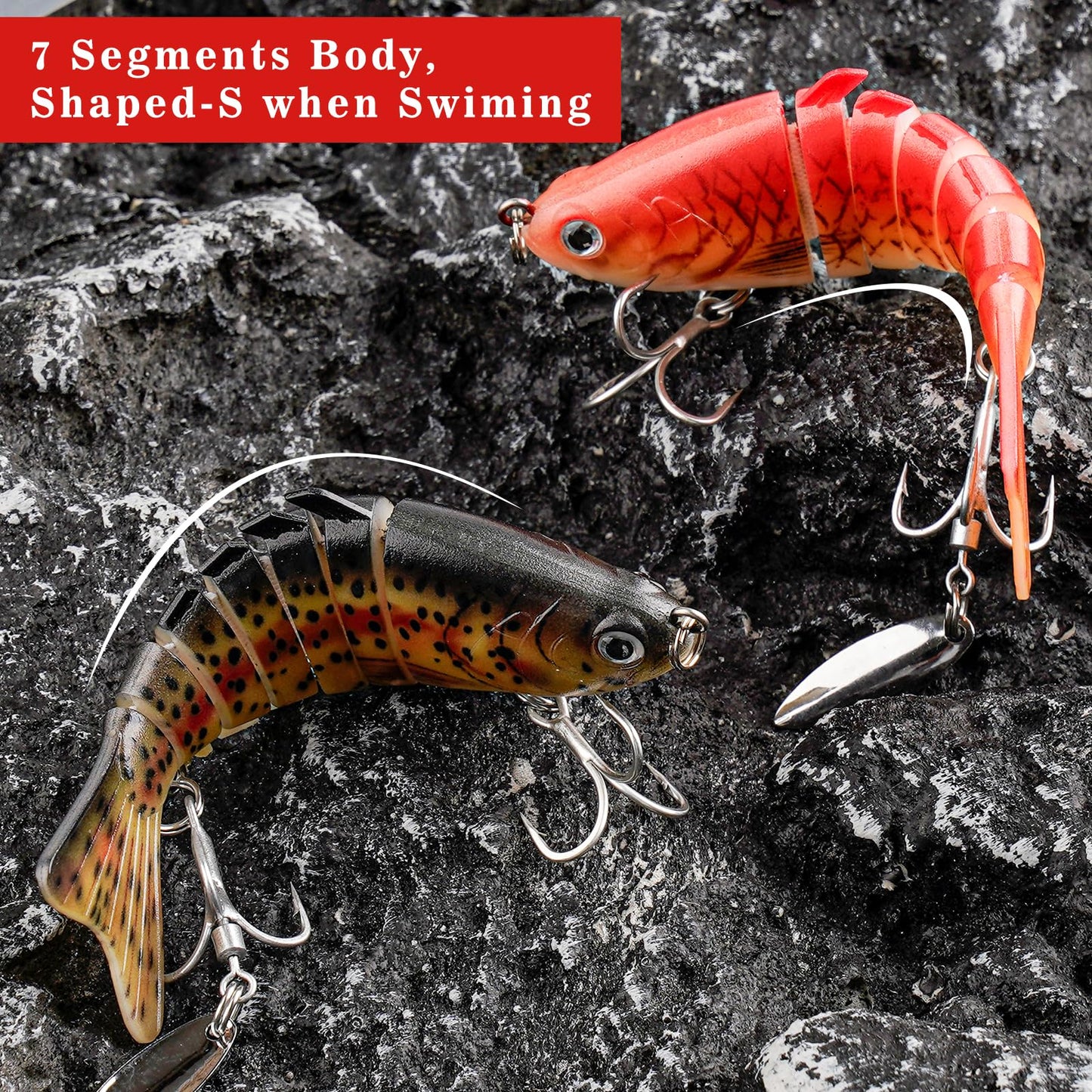 5pcs Fishing Baits with Spinner, Bionic Swimming Lures for Topwater, Jointed Slow Sinking Swimbait Lifelike Fishing Hard Baits for Bass Trout