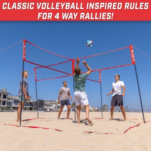GoSports Slam X 4 Square Volleyball Game Set - Ultimate Backyard & Beach Game for All Skill Levels - 14 x 14 ft